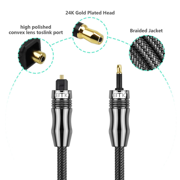 EMK OD6.0mm 3.5mm Digital Sound Toslink to Mini Toslink Digital Optical Audio Cable, Length:1m