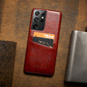 For Samsung Galaxy S21 Ultra 5G Fierre Shann Oil Wax Texture Leather Back Cover Case(Brown)