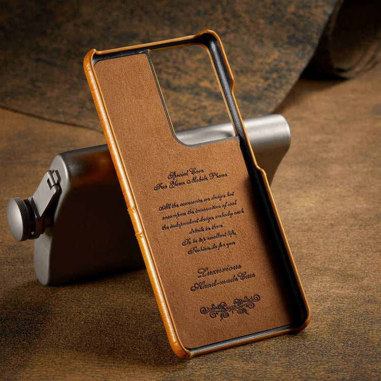 For Samsung Galaxy S21 Ultra 5G Fierre Shann Oil Wax Texture Leather Back Cover Case(Brown)