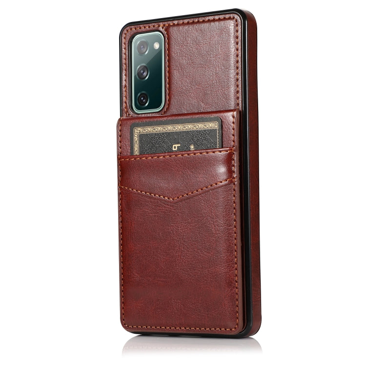 For Samsung Galaxy S20 FE Solid Color PC + TPU Protective Case with Holder & Card Slots(Brown)
