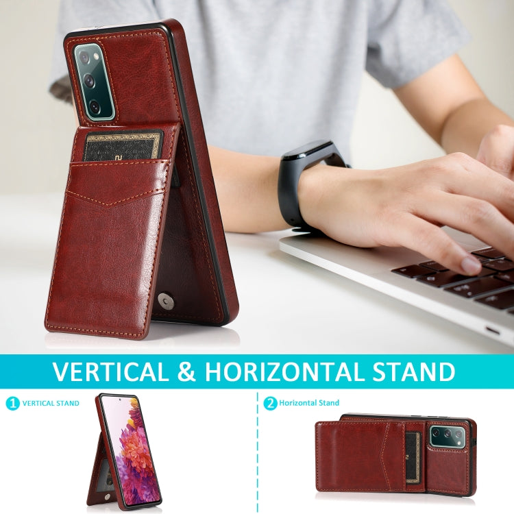 For Samsung Galaxy S20 FE Solid Color PC + TPU Protective Case with Holder & Card Slots(Brown)