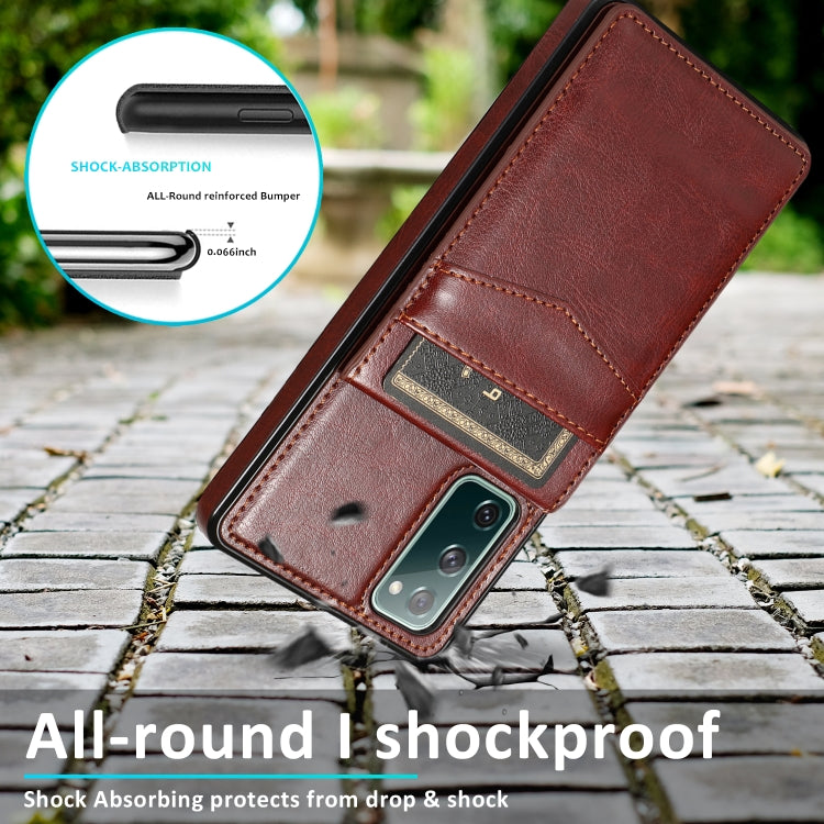 For Samsung Galaxy S20 FE Solid Color PC + TPU Protective Case with Holder & Card Slots(Brown)
