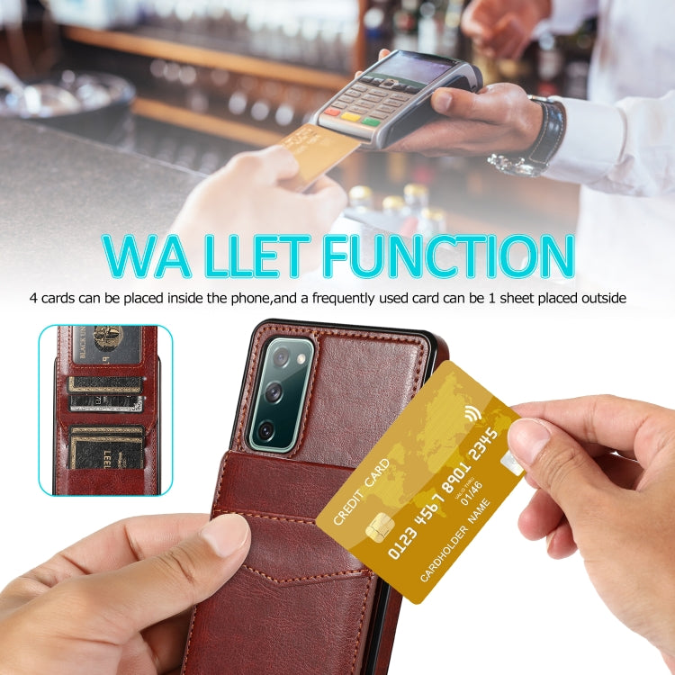For Samsung Galaxy S20 FE Solid Color PC + TPU Protective Case with Holder & Card Slots(Brown)