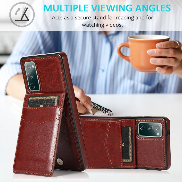 For Samsung Galaxy S20 FE Solid Color PC + TPU Protective Case with Holder & Card Slots(Brown)