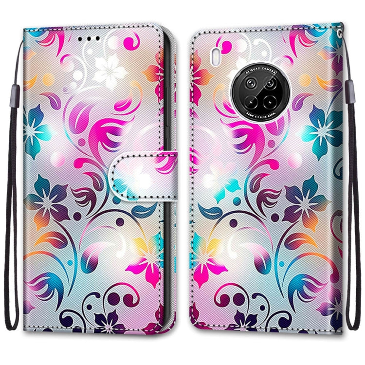 For Huawei Y9a Coloured Drawing Cross Texture Horizontal Flip PU Leather Case with Holder & Card Slots & Wallet & Lanyard(Gradient Colorful Flower)
