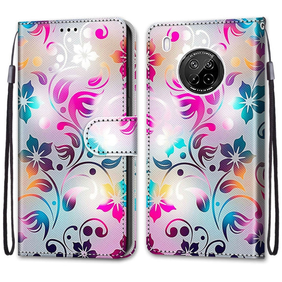 For Huawei Y9a Coloured Drawing Cross Texture Horizontal Flip PU Leather Case with Holder & Card Slots & Wallet & Lanyard(Gradient Colorful Flower)