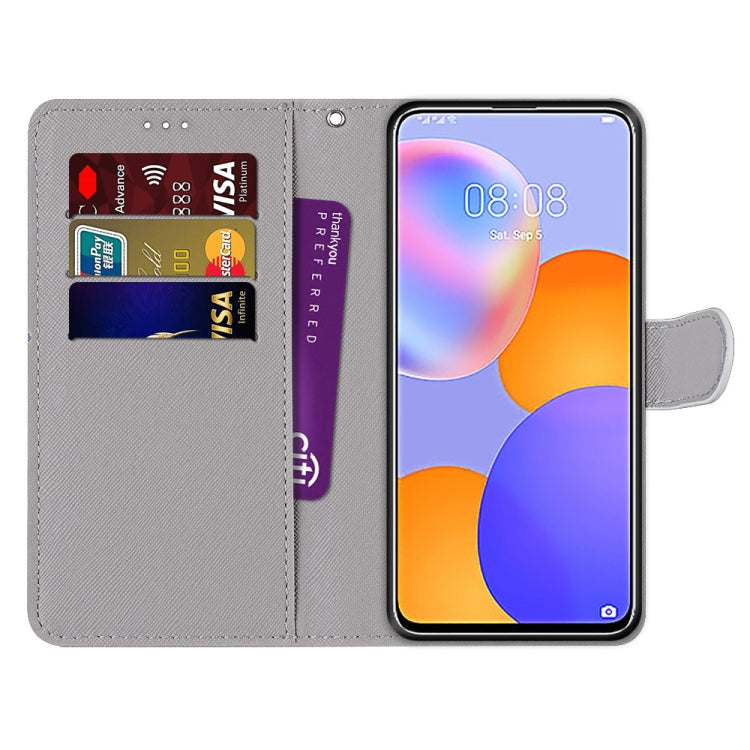 For Huawei Y9a Coloured Drawing Cross Texture Horizontal Flip PU Leather Case with Holder & Card Slots & Wallet & Lanyard(Gradient Colorful Flower)