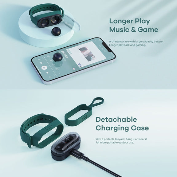 Remax TWS-15 Bluetooth 5.0 Portable Wristband Style True Wireless Stereo Earphone(Black)