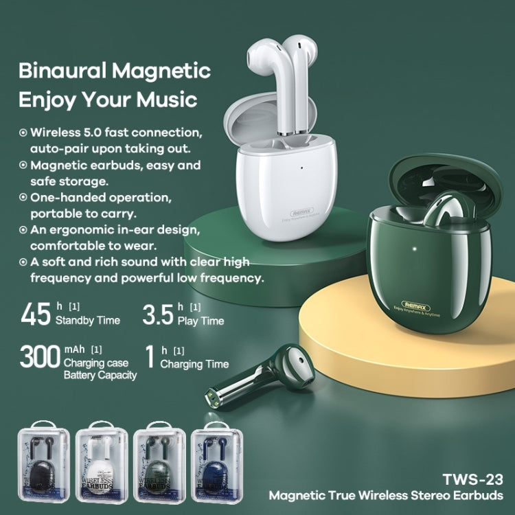 Remax TWS-23 Bluetooth 5.0 Magnetic True Wireless Stereo Bluetooth Earphone(White)