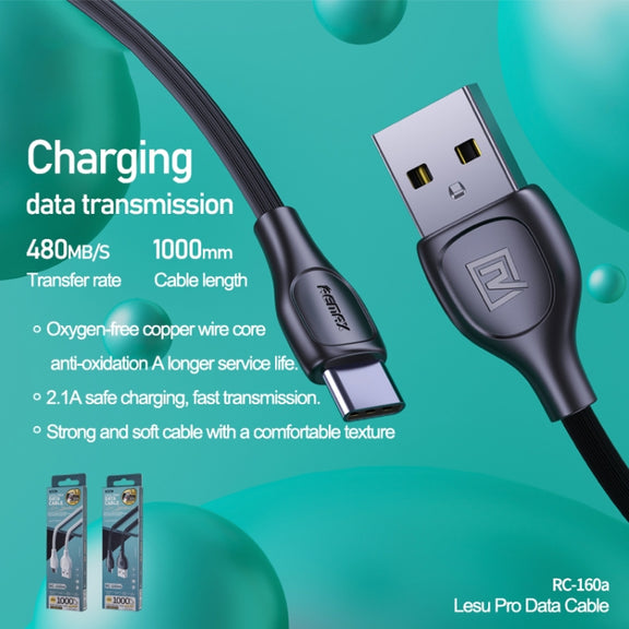 Remax RC-160a 2.1A Type-C / USB-C Lesu Pro Series Charging Data Cable, Length: 1m (Black)