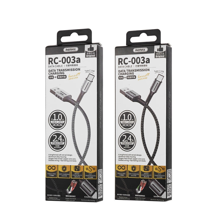 Remax RC-003a 2.4A Type-C / USB-C Barrett Series Charging Data Cable, Length: 1m(Silver)