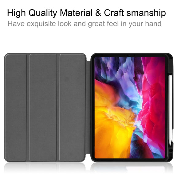 For iPad Pro 11 2022 / 2021 Pure Color Horizontal Flip TPU + PU Leather Tablet Case with Three-folding Holder & Sleep / Wake-up Function & Pen Slot(Black)