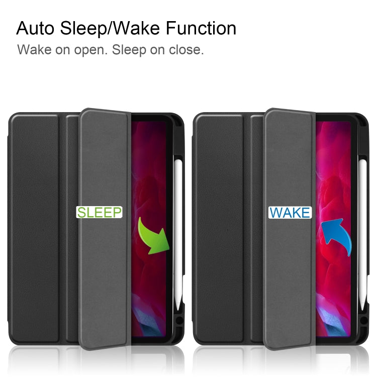 For iPad Pro 11 2022 / 2021 Pure Color Horizontal Flip TPU + PU Leather Tablet Case with Three-folding Holder & Sleep / Wake-up Function & Pen Slot(Black)