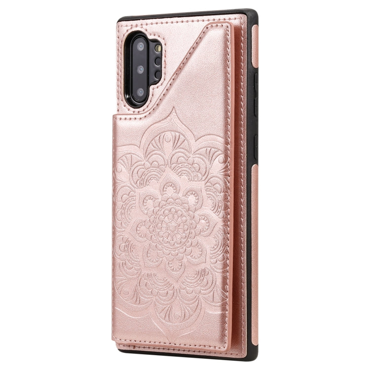 For Samsung Galaxy Note 10 Pro Flower Embossing Pattern Shockproof Protective Case with Holder & Card Slots & Photo Frame(Rose Gold)