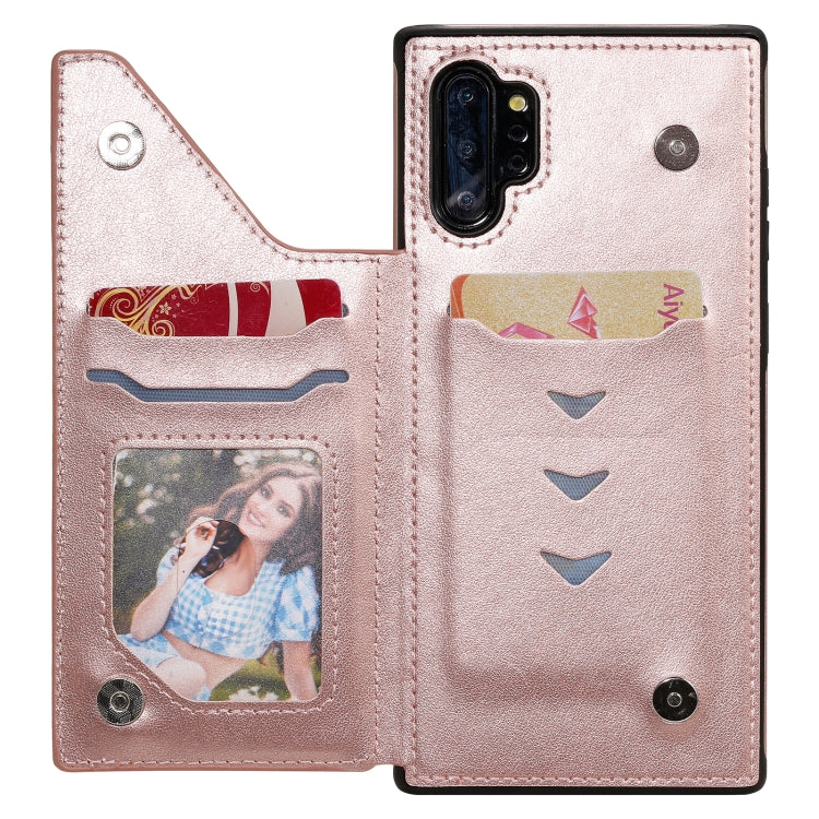 For Samsung Galaxy Note 10 Pro Flower Embossing Pattern Shockproof Protective Case with Holder & Card Slots & Photo Frame(Rose Gold)