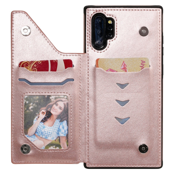 For Samsung Galaxy Note 10 Pro Flower Embossing Pattern Shockproof Protective Case with Holder & Card Slots & Photo Frame(Rose Gold)