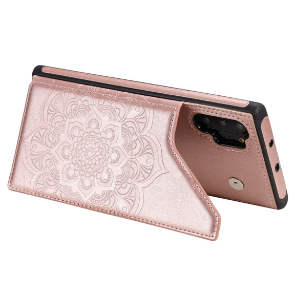 For Samsung Galaxy Note 10 Pro Flower Embossing Pattern Shockproof Protective Case with Holder & Card Slots & Photo Frame(Rose Gold)