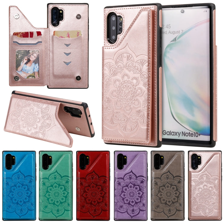 For Samsung Galaxy Note 10 Pro Flower Embossing Pattern Shockproof Protective Case with Holder & Card Slots & Photo Frame(Rose Gold)