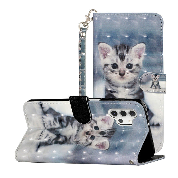 For Samsung Galaxy A32 5G 3D Pattern Horizontal Flip PU Leather Case with Holder & Card Slots & Wallet(Cat)