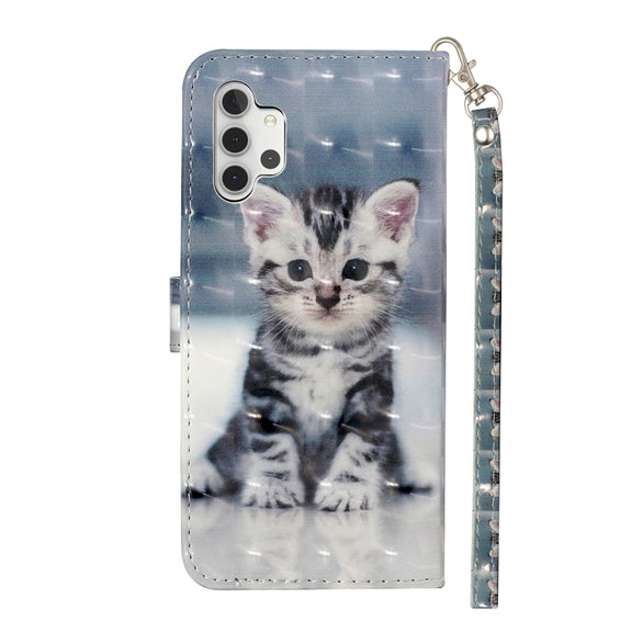 For Samsung Galaxy A32 5G 3D Pattern Horizontal Flip PU Leather Case with Holder & Card Slots & Wallet(Cat)