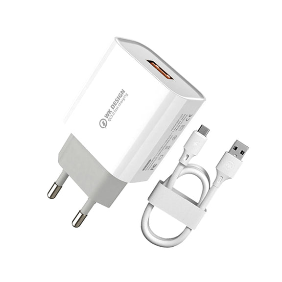 WK WP-U57 Max 18W Maxspeed QC3.0 Fast Charger + USB to 8 Pin Data Cable, Plug Type:EU Plug