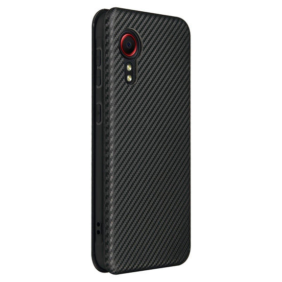 For Samsung Galaxy Xcover 5 Carbon Fiber Texture Horizontal Flip TPU + PC + PU Leather Case with Card Slot(Black)