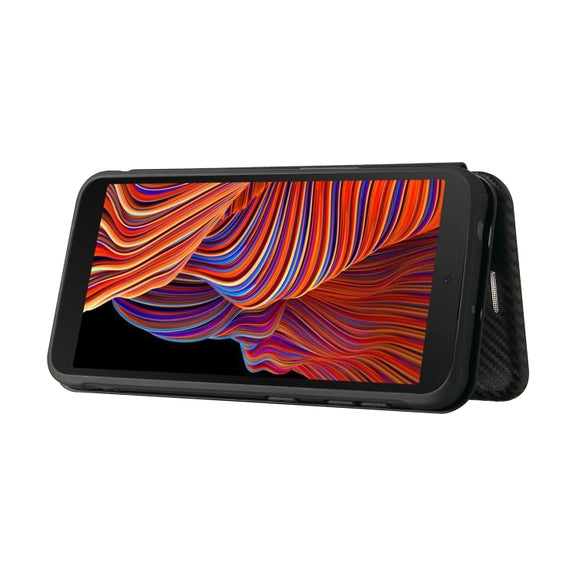For Samsung Galaxy Xcover 5 Carbon Fiber Texture Horizontal Flip TPU + PC + PU Leather Case with Card Slot(Black)