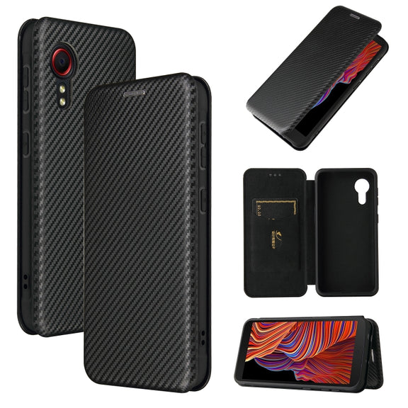 For Samsung Galaxy Xcover 5 Carbon Fiber Texture Horizontal Flip TPU + PC + PU Leather Case with Card Slot(Black)