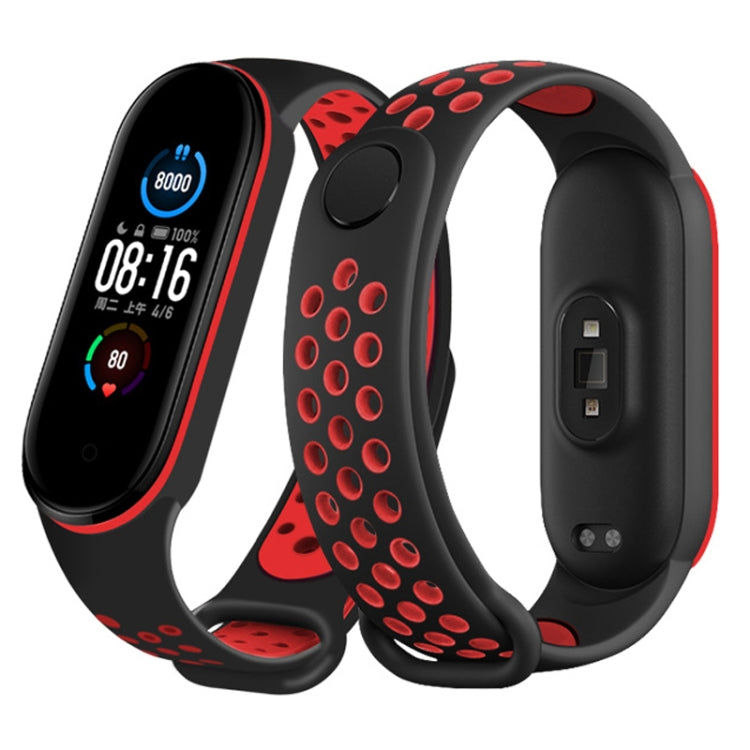 For Xiaomi Mi Band 6 (CA8856) Breathable Silicone Watch Band with Holes(Black+Red)