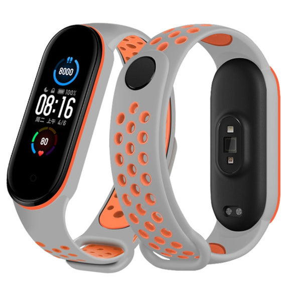 For Xiaomi Mi Band 6 (CA8856) Breathable Silicone Watch Band with Holes(Grey+Orange)
