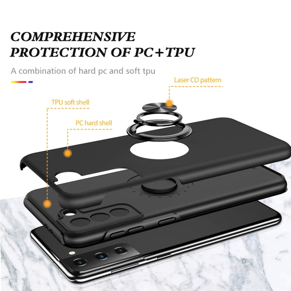 For Samsung Galaxy S21 5G PC + TPU Shockproof Magnetic Protective Case with Invisible Ring Holder(Black)