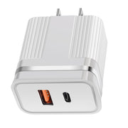 RSY USB + USB-C / Type-C Dual Ports Fast Charging Travel Charger, US Plug(White)