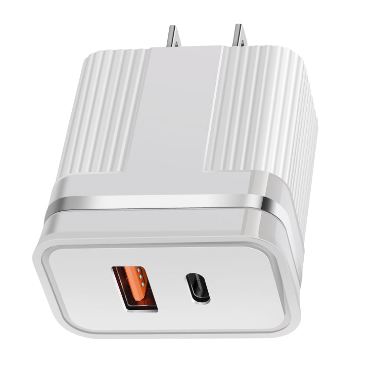 RSY USB + USB-C / Type-C Dual Ports Fast Charging Travel Charger, US Plug(White)
