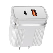 RSY USB + USB-C / Type-C Dual Ports Fast Charging Travel Charger, US Plug(White)