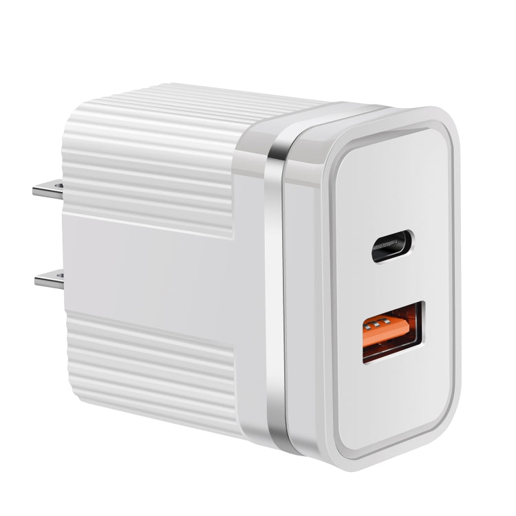 RSY USB + USB-C / Type-C Dual Ports Fast Charging Travel Charger, US Plug(White)