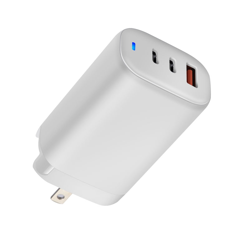 XY 65W USB + Dual USB-C / Type-C Gallium Nitride Travel Charger Set with LED Indicator & Detachable Plug, US Plug(White)