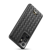 For Samsung Galaxy S21 Ultra 5G Fierre Shann Leather Texture Phone Back Cover Case(Woven Black)