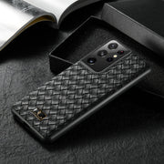 For Samsung Galaxy S21 Ultra 5G Fierre Shann Leather Texture Phone Back Cover Case(Woven Black)