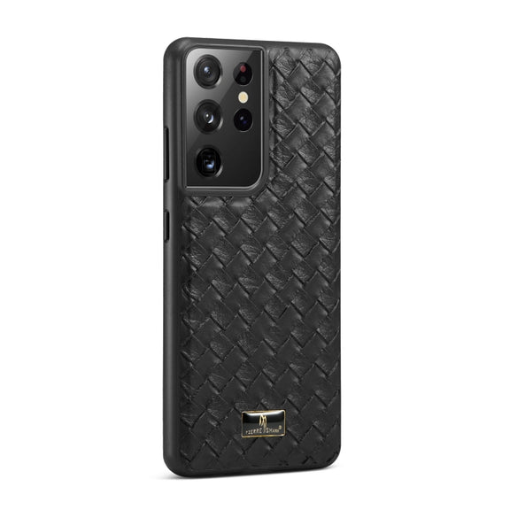 For Samsung Galaxy S21 Ultra 5G Fierre Shann Leather Texture Phone Back Cover Case(Woven Black)