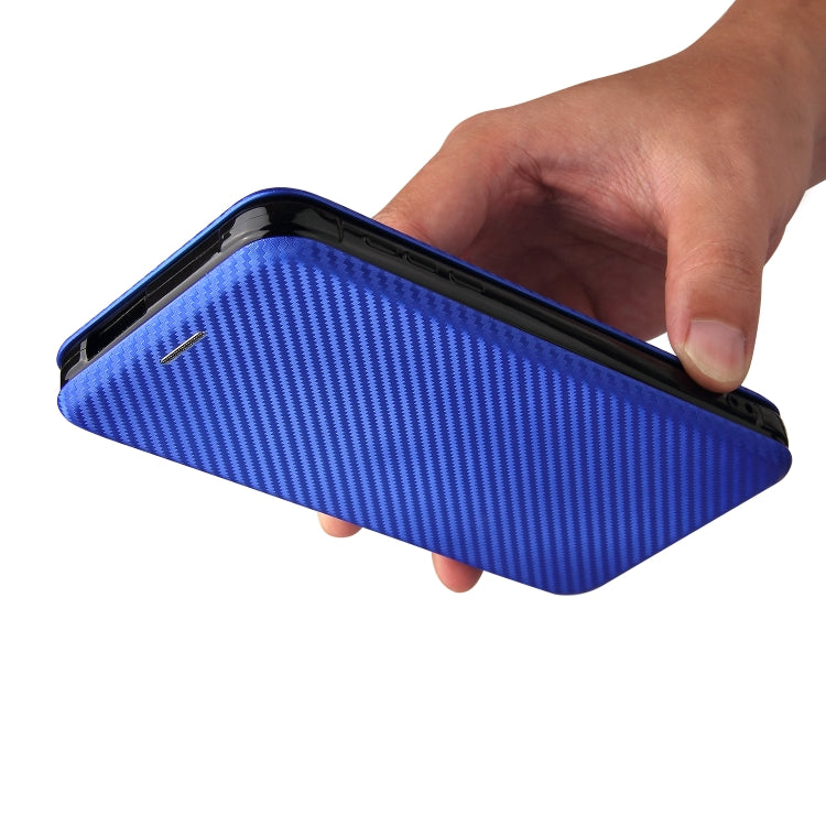 For Blackview BV6300 Pro Carbon Fiber Texture Horizontal Flip TPU + PC + PU Leather Case with Card Slot(Blue)