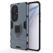 For Huawei P50 Pro PC + TPU Shockproof Protective Case with Magnetic Ring Holder(Navy Blue)