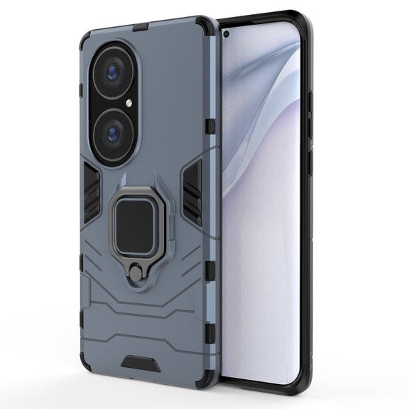 For Huawei P50 Pro PC + TPU Shockproof Protective Case with Magnetic Ring Holder(Navy Blue)