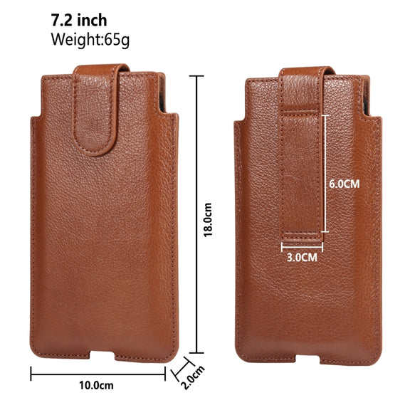 Universal Cow Leather Vertical Mobile Phone Leather Case Waist Bag For 7.2 inch and Below Phones(Brown)