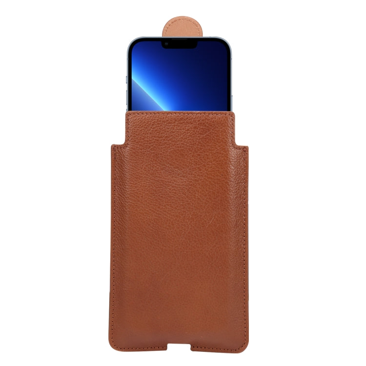 Universal Cow Leather Vertical Mobile Phone Leather Case Waist Bag For 7.2 inch and Below Phones(Brown)