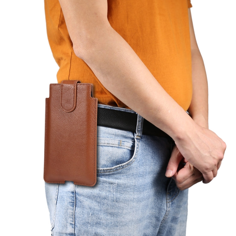 Universal Cow Leather Vertical Mobile Phone Leather Case Waist Bag For 7.2 inch and Below Phones(Brown)