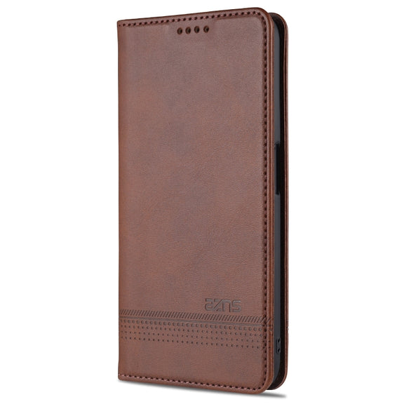 For OPPO A74 (5G) AZNS Magnetic Calf Texture Horizontal Flip Leather Case with Card Slots & Holder & Wallet(Dark Brown)