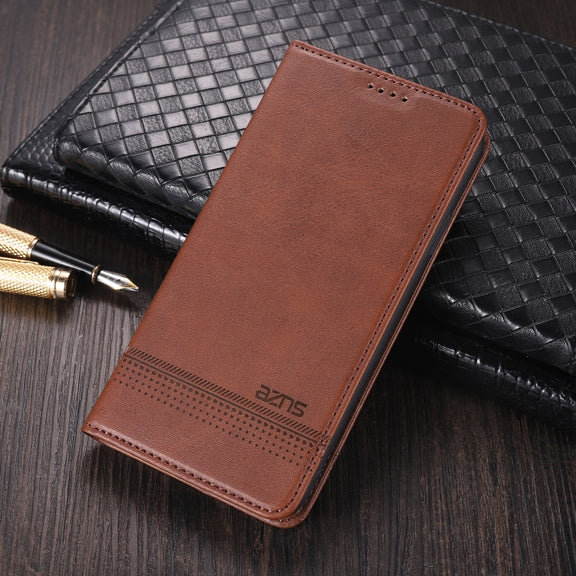 For OPPO A74 (5G) AZNS Magnetic Calf Texture Horizontal Flip Leather Case with Card Slots & Holder & Wallet(Dark Brown)