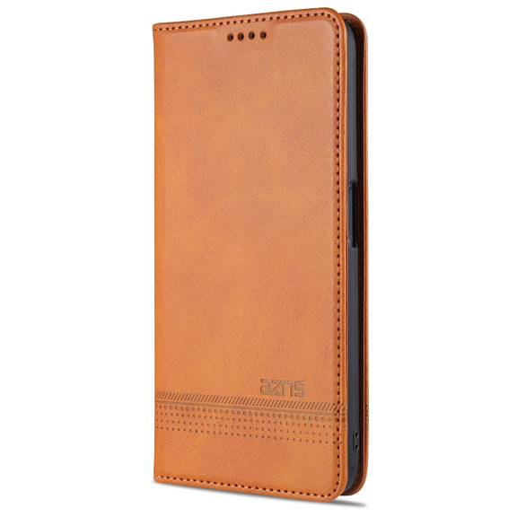 For OPPO A74 (5G) AZNS Magnetic Calf Texture Horizontal Flip Leather Case with Card Slots & Holder & Wallet(Light Brown)
