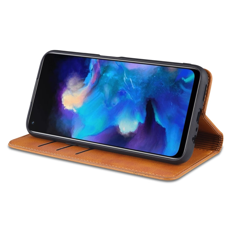 For OPPO A74 (5G) AZNS Magnetic Calf Texture Horizontal Flip Leather Case with Card Slots & Holder & Wallet(Light Brown)