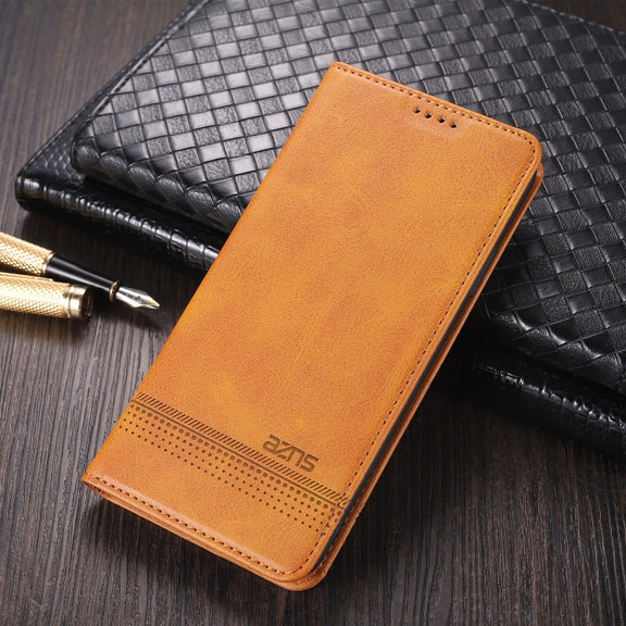 For OPPO A74 (5G) AZNS Magnetic Calf Texture Horizontal Flip Leather Case with Card Slots & Holder & Wallet(Light Brown)